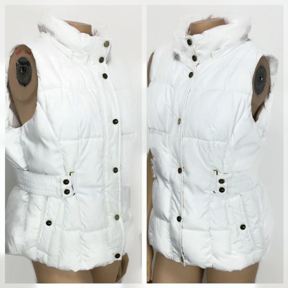Guess White Puffer Hooded Vest Size X Large - Picture 2 of 8